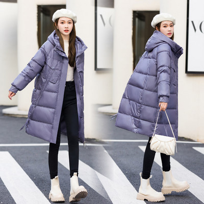 2023. Zimski dugi kaputi Ženske jednobojne pufer jakne s kapuljačom Veliki džepovi Podstavljeni pamukom Ležerna topla jakna Ženska gornja odjeća otporna na vjetar