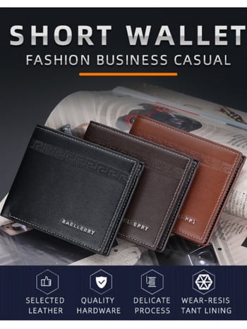 BAELLERRY New Ανδρικό κοντό πορτοφόλι μόδας Οριζόντια θέση πολλαπλών καρτών Κλιπ πίεσης με λεπτή διατομή Ανοιχτή θήκη κάρτας