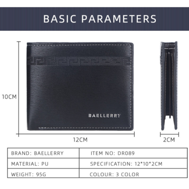 BAELLERRY Novi muški kratki novčanik Modni horizontalni višekartični položaj Stezaljka za novac Tanki dio Otvoreni držač kartice