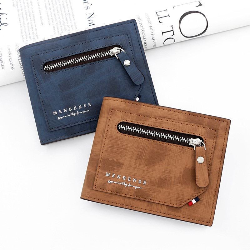 2022, muški kratki novčanik s patentnim zatvaračem, višenamjenski okomiti mini novčanik, nova trostruka retro torbica za novčiće, muški držač za kartice od PU kože