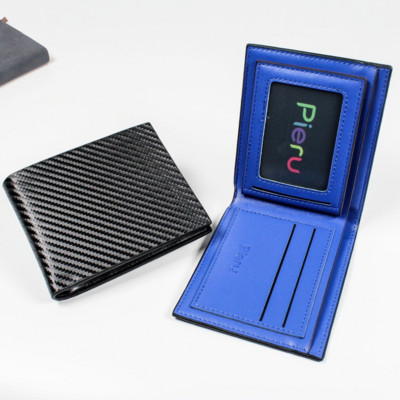 Portofel bărbați din piele din fibră de carbon Buzunar pentru monede Suport card de credit RFID Portofel minimalist din piele cu două orificii Portofel inteligent Poșetă neagră