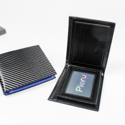 Portofel bărbați din piele din fibră de carbon Buzunar pentru monede Suport card de credit RFID Portofel minimalist din piele cu două orificii Portofel inteligent Poșetă neagră