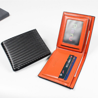 Portofel bărbați din piele din fibră de carbon Buzunar pentru monede Suport card de credit RFID Portofel minimalist din piele cu două orificii Portofel inteligent Poșetă neagră