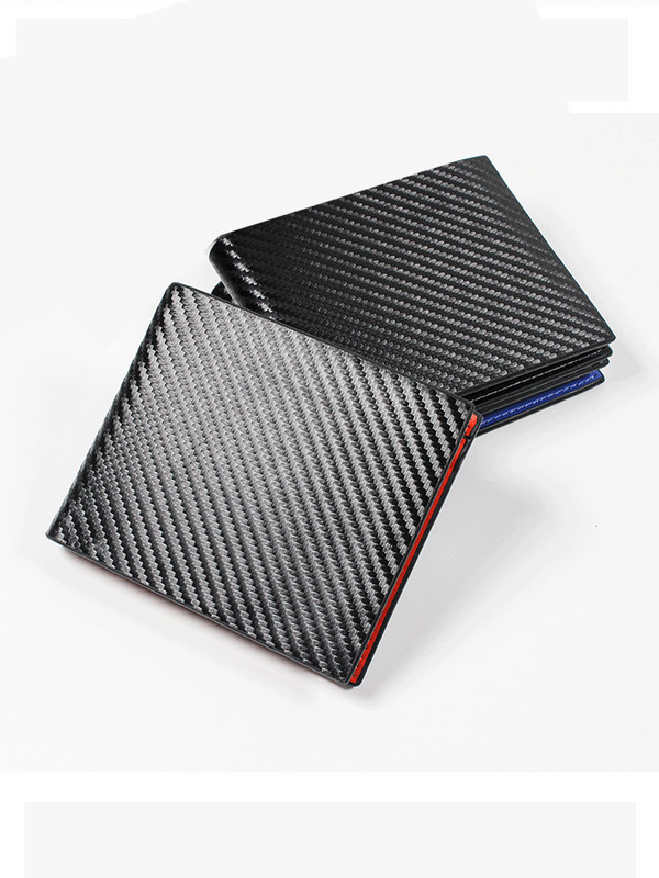 Portofel bărbați din piele din fibră de carbon Buzunar pentru monede Suport card de credit RFID Portofel minimalist din piele cu două orificii Portofel inteligent Poșetă neagră