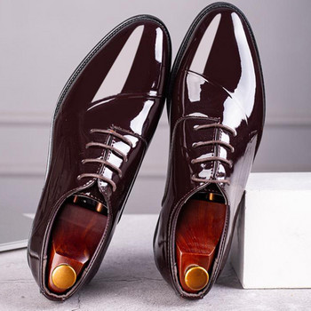 Мъжки лачени обувки Оксфорд с връзки Мъжки обувки за сватбено тържество Офис работни обувки Елегантни дизайнерски маркови обувки за мъже