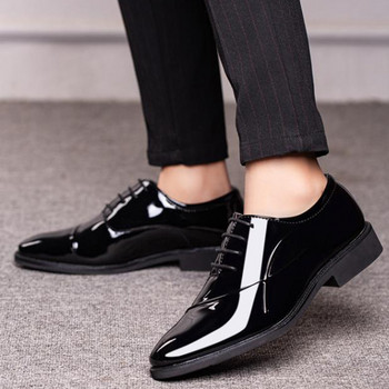 Мъжки лачени обувки Оксфорд с връзки Мъжки обувки за сватбено тържество Офис работни обувки Елегантни дизайнерски маркови обувки за мъже