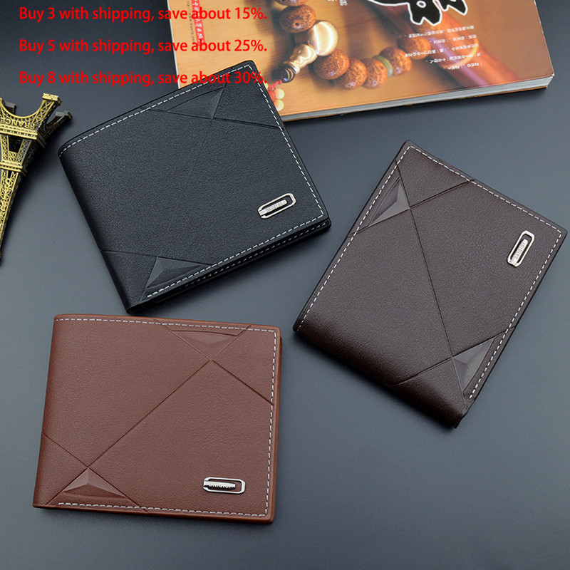 Vyriškas trumpas bifold dirbtinės odos Masculina Billetera kreditinės tapatybės kortelės laikiklis Piniginė Billfold Piniginė Sankaba Solid Hombre Business Slim