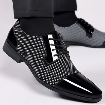 2023 г. Нови актуални класически мъжки рокли обувки за мъже Oxfords Лачени обувки с връзки Официални черни кожени обувки за сватбено парти