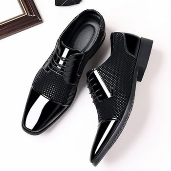 2023 г. Нови актуални класически мъжки рокли обувки за мъже Oxfords Лачени обувки с връзки Официални черни кожени обувки за сватбено парти