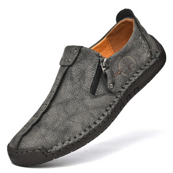 Мъжки ежедневни обувки Спортни за ходене Ръчни шевове Едноцветни удобни кожени обувки от микрофибър Модни леки маратонки за бягане
