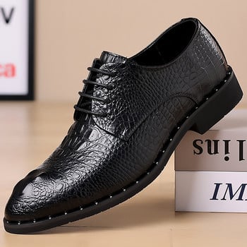 Мъжки крокодилски рокли Кожени обувки с връзки Обувки за сватбено тържество Мъжки бизнес офис обувки Oxfords Flats Plus Size 38-48
