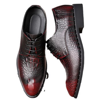 Мъжки крокодилски рокли Кожени обувки с връзки Обувки за сватбено тържество Мъжки бизнес офис обувки Oxfords Flats Plus Size 38-48