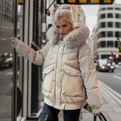 2023 m. madinga stora žiemos didelė apykakle su gobtuvu parkas Blizgi striukė sniego paltai, moteriški vėjui atsparūs lietaus šilti viršutiniai drabužiai