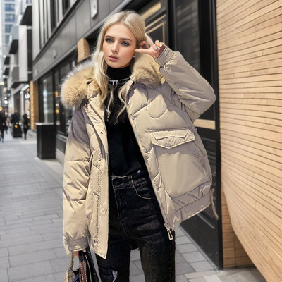 2023 m. madinga stora žiemos didelė apykakle su gobtuvu parkas Blizgi striukė sniego paltai, moteriški vėjui atsparūs lietaus šilti viršutiniai drabužiai