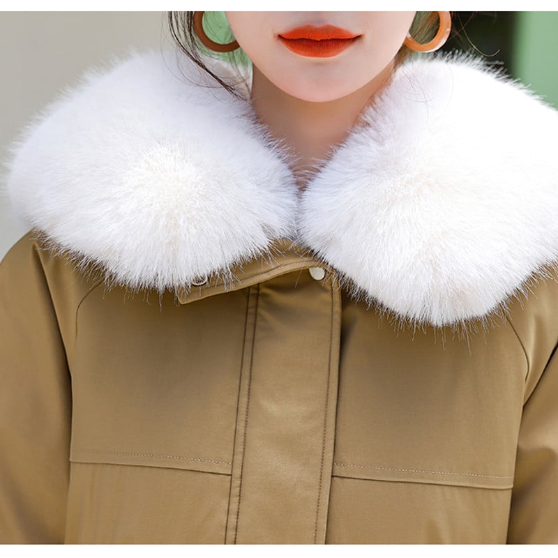 2023 m. Nauja žieminė striukė Parkas Moteriškas paltas Kailinė apykakle Viršpaltis Moteriška striukė Stora šilta medvilninė paminkštinta pūkuota parko apatinė apranga