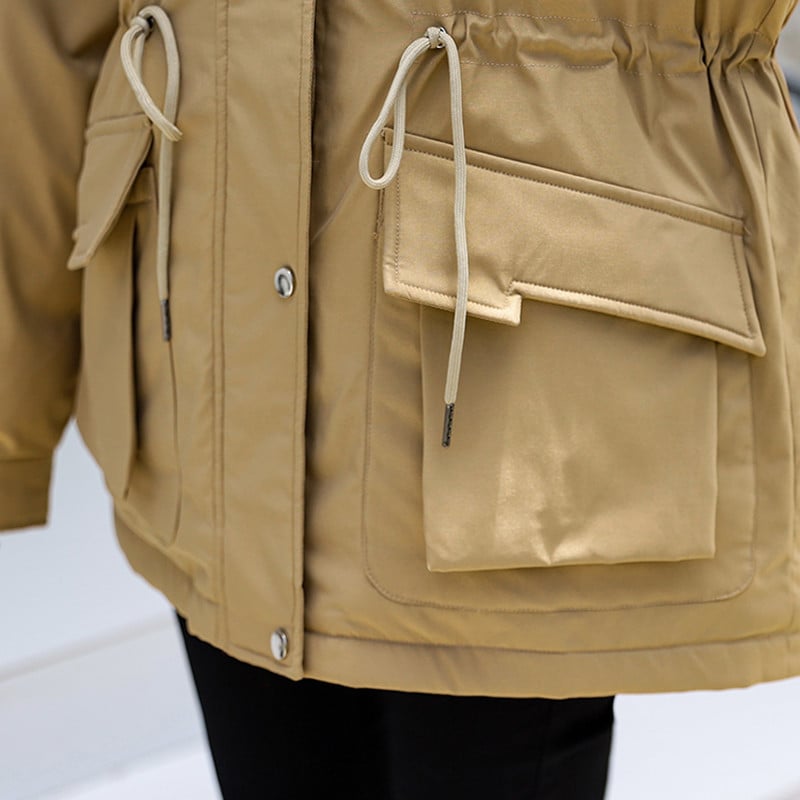 2023 m. Nauja žieminė striukė Parkas Moteriškas paltas Kailinė apykakle Viršpaltis Moteriška striukė Stora šilta medvilninė paminkštinta pūkuota parko apatinė apranga