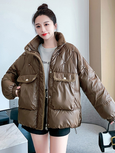 Zimske sjajne parke za 2023. Ženska donja jakna Snježni kaput Gornji kaput Deblje tople ženske pufer jakne Nove široke pamučne podstavljene parke