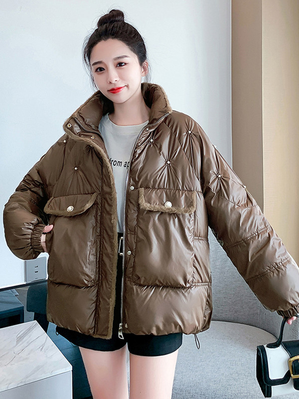 Zimske sjajne parke za 2023. Ženska donja jakna Snježni kaput Gornji kaput Deblje tople ženske pufer jakne Nove široke pamučne podstavljene parke