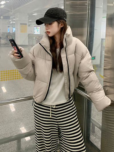 Jachetă scurtă de modă pentru femei, iarnă, din bumbac, îmbrăcăminte exterioară căptușită, ocazională, caldă, guler, parka largi, haină rezistentă la vânt.