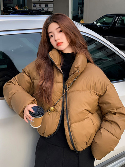 Jachetă scurtă de modă pentru femei, iarnă, din bumbac, îmbrăcăminte exterioară căptușită, ocazională, caldă, guler, parka largi, haină rezistentă la vânt.