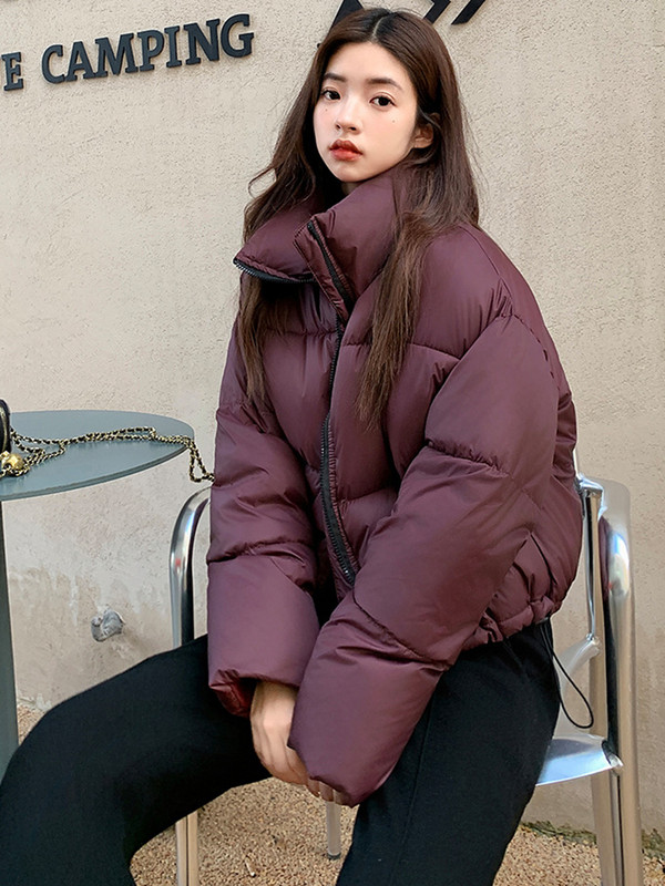Jachetă scurtă de modă pentru femei, iarnă, din bumbac, îmbrăcăminte exterioară căptușită, ocazională, caldă, guler, parka largi, haină rezistentă la vânt.