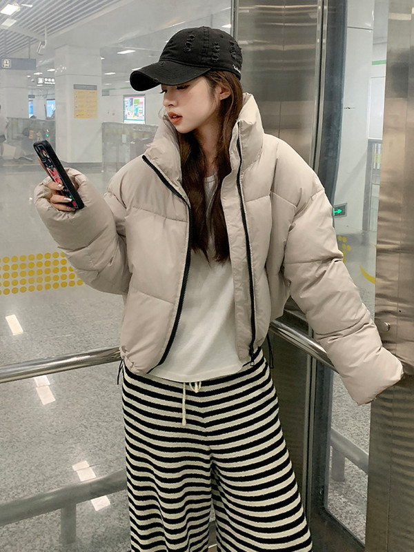 Jachetă scurtă de modă pentru femei, iarnă, din bumbac, îmbrăcăminte exterioară căptușită, ocazională, caldă, guler, parka largi, haină rezistentă la vânt.