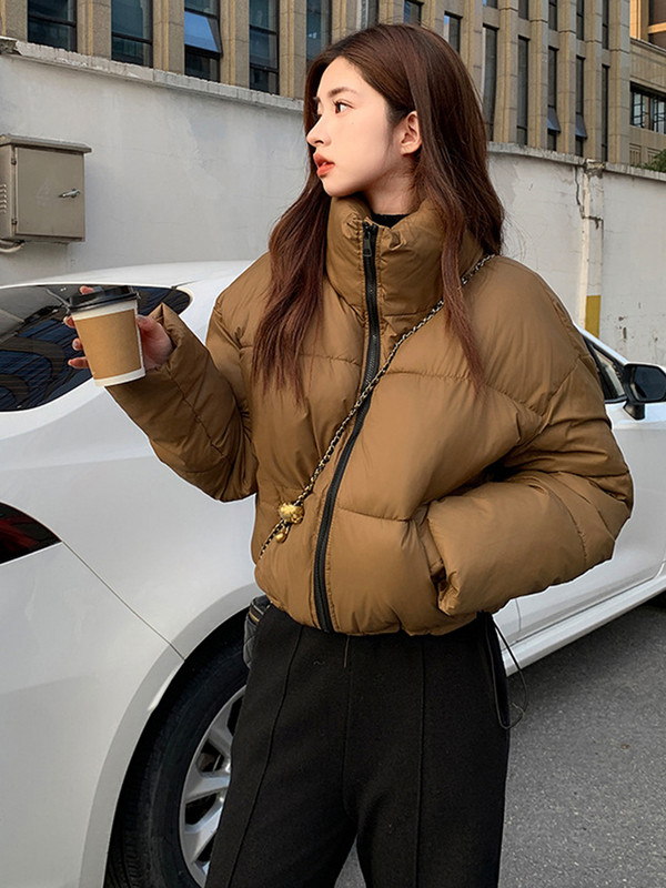 Jachetă scurtă de modă pentru femei, iarnă, din bumbac, îmbrăcăminte exterioară căptușită, ocazională, caldă, guler, parka largi, haină rezistentă la vânt.