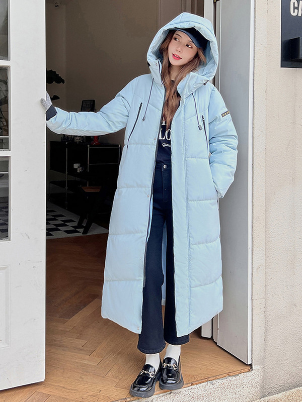 2023 m. mados stori žiemos parkai su gobtuvu, laisva, ilga pūkuota striukė, medvilniniai paminkštinti paltai, moteriški, atsparūs vėjui, šilti viršutiniai drabužiai