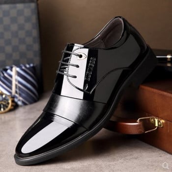 Ежедневни остри пръсти Тенденция Британска дантелена лакирана мода Мъжки обувки Мъжки дишащи ярки сватбени бизнес официални обувки