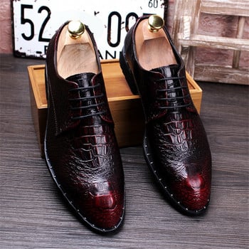 Модни мъжки обувки от крокодилска зърнеста кожа, мъжки ежедневни оксфордски обувки с остри пръсти, мъжки бизнес офис оксфордски обувки с връзки