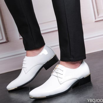 2022 Нови мъжки качествени лачени обувки Бели сватбени обувки Размер 38-48 Черни кожени меки мъжки обувки