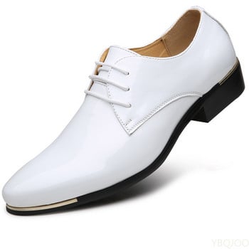 2022 Нови мъжки качествени лачени обувки Бели сватбени обувки Размер 38-48 Черни кожени меки мъжки обувки