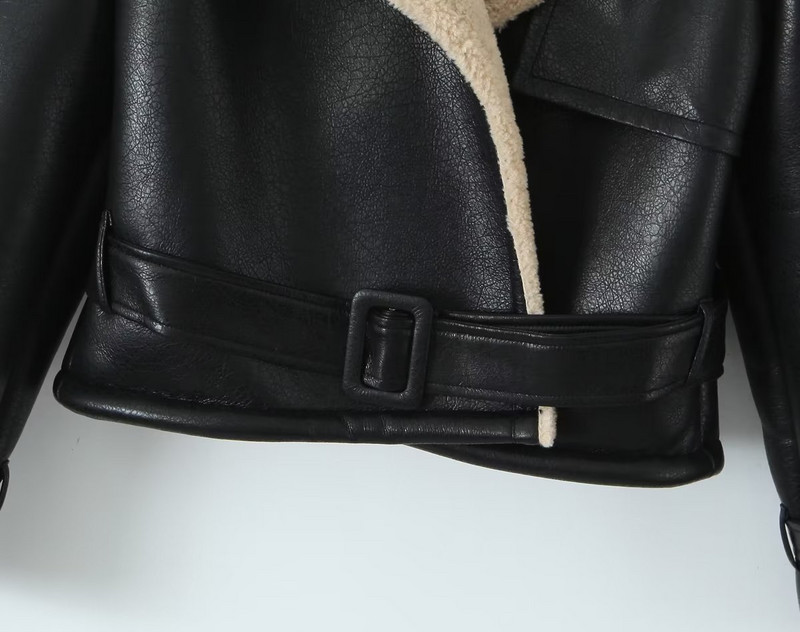 2023. Zimski ženski kaput od janjeće vune Patchwork jakna od umjetne kože Ženski starinski s remenom, topli jesenski zimski kaput