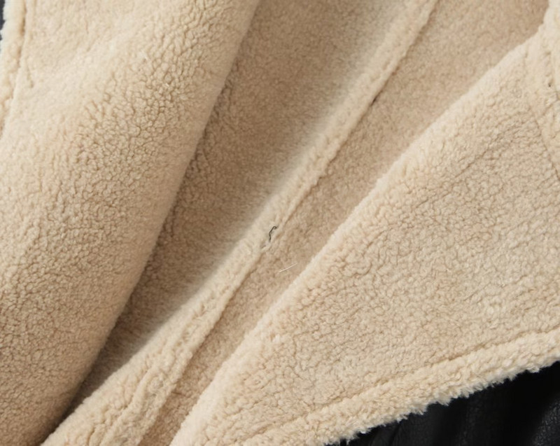 2023. Zimski ženski kaput od janjeće vune Patchwork jakna od umjetne kože Ženski starinski s remenom, topli jesenski zimski kaput