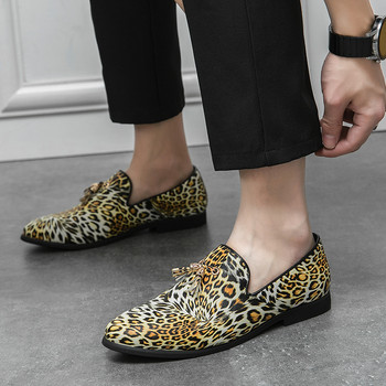 2023 Luxury Ανδρικά Δερμάτινα Παπούτσια Μόδα με κρόσσια Leopard Loafers Slip-on Party Casual παπούτσια για άντρες μεγάλο μέγεθος 38-46 Δωρεάν αποστολή