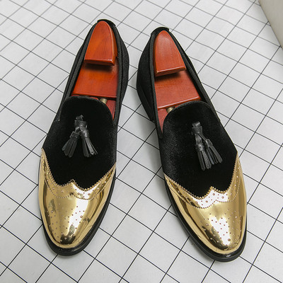 Vyriški vestuviniai kutai Odiniai laisvalaikio batai Prabangūs dizainerio smaili auksiniai blizgučiai Loafers Firminė suknelė Vakarinė avalynė Zapatos Hombre