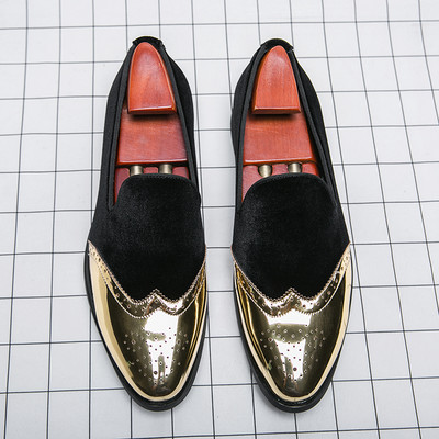 Vyriški vestuviniai kutai Odiniai laisvalaikio batai Prabangūs dizainerio smaili auksiniai blizgučiai Loafers Firminė suknelė Vakarinė avalynė Zapatos Hombre