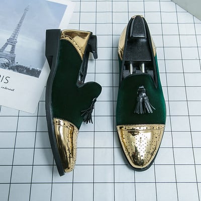 Vyriški vestuviniai kutai Odiniai laisvalaikio batai Prabangūs dizainerio smaili auksiniai blizgučiai Loafers Firminė suknelė Vakarinė avalynė Zapatos Hombre