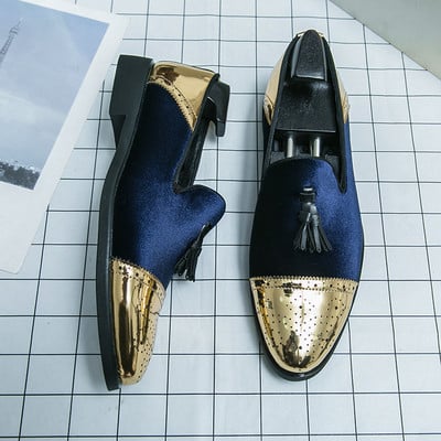 Vyriški vestuviniai kutai Odiniai laisvalaikio batai Prabangūs dizainerio smaili auksiniai blizgučiai Loafers Firminė suknelė Vakarinė avalynė Zapatos Hombre