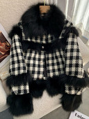 KBAT Jachetă de iarnă vintage din tweed pentru femei Jachetă mozaică cu parfum mic pentru femeie, haină coreeană din carouri de lână, îmbrăcăminte scurtă elegantă