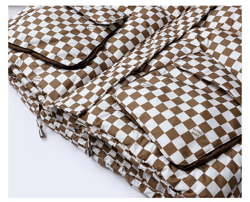 Jachetă de iarnă pentru femei 2023, parka groasă, cu puf, cu glugă, parkas în carouri, jachetă puf pentru femei, haină ocazională caldă ultra ușoară