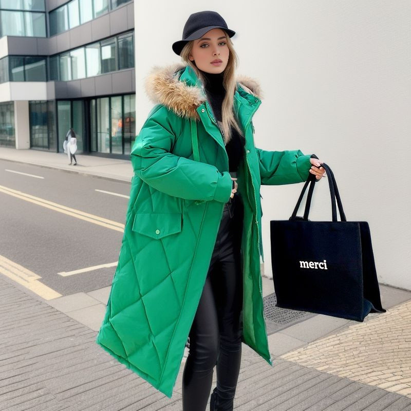 Dugačka jakna s velikim krznenim ovratnikom i snježnim kaputom Ženska modna deblja zimska jakna s kapuljačom 2023. Ženska topla gornja odjeća otporna na vjetar
