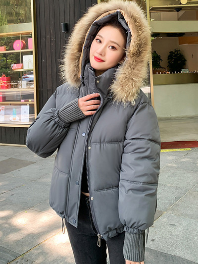 2023. Zimska jakna Ženski puffa kratki kaputi s velikim krznenim ovratnikom i kapuljačom Pamučno podstavljene parke Topli ženski kaput Gornja odjeća otporna na vjetar