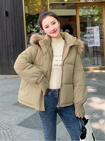 2023. Zimska jakna Ženski puffa kratki kaputi s velikim krznenim ovratnikom i kapuljačom Pamučno podstavljene parke Topli ženski kaput Gornja odjeća otporna na vjetar