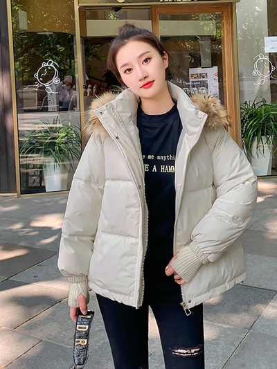 2023. Zimska jakna Ženski puffa kratki kaputi s velikim krznenim ovratnikom i kapuljačom Pamučno podstavljene parke Topli ženski kaput Gornja odjeća otporna na vjetar