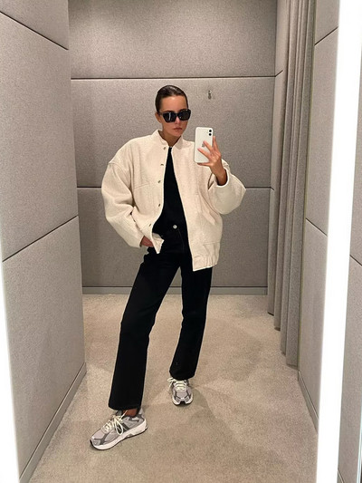 KBAT 2023 Naujos moteriškos beisbolo striukės šiltos paltai, didelės kišenės, užtrauktuku, laisva bomber striukė, negabaritinis apatinis paltas, moteriškas viršutinis drabužis