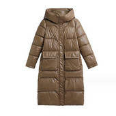 2023 Moda îngroșă iarna cu glugă, jachetă lungă, parka căptușită din bumbac, haină lucioasă, pentru femei, rezistentă la vânt, îmbrăcăminte caldă