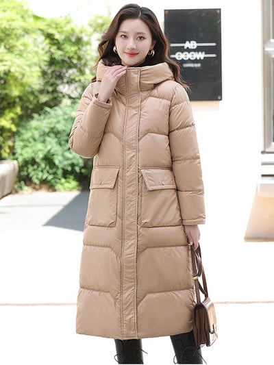 2023 Moda îngroșă iarna cu glugă, jachetă lungă, parka căptușită din bumbac, haină lucioasă, pentru femei, rezistentă la vânt, îmbrăcăminte caldă