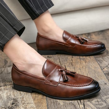 Νέα Μαύρα Loafers Tassel Ανδρικά Παπούτσια με κοστούμι Slip On Spring, Autumn Round Toe Ανδρικά επαγγελματικά παπούτσια γραφείου Δωρεάν αποστολή Μέγεθος 38-48