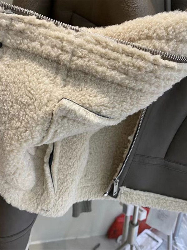 Ženska janjeća jakna od umjetnog krzna 2023., zimska ženska, kratka, debela jakna, vintage High Street topla spojena ženska šik odjeća za motocikle